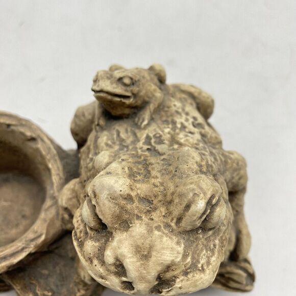 Vtg Pompadour Planter Frog w‎ Baby Figurine AF 77 Trinket Dish Faux Wood 4” - Picture 3 of 15